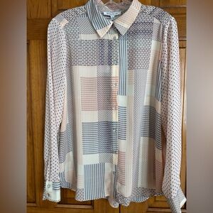 NET Rose & Olive Geometric SILKY blouse size Large